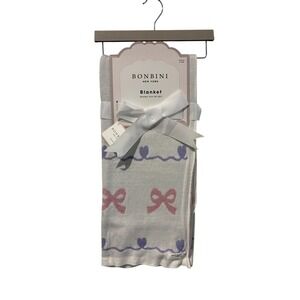 BONBINI NEW YORK Baby Blanket Pastel Bow Heart Print 28x38‎ Luxury Gift